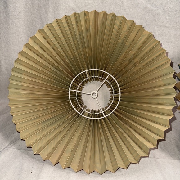 Vintage Pair Pleated Floral Lampshades 15" Flared Fabric Vinyl Backed - Picture 9 of 14